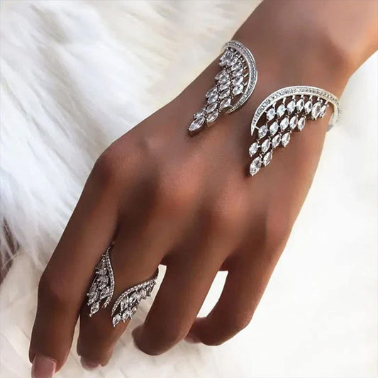 Bague et bracelet en alliage avec des ailes d'ange