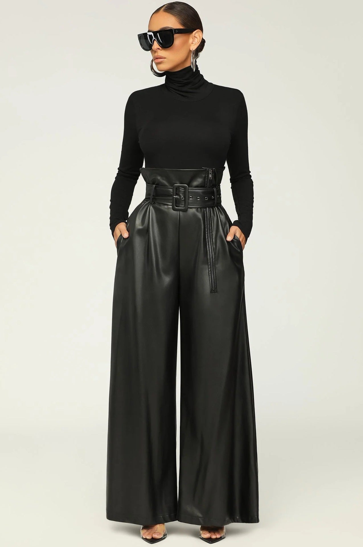 Amelia - Pantalon Large en Cuir