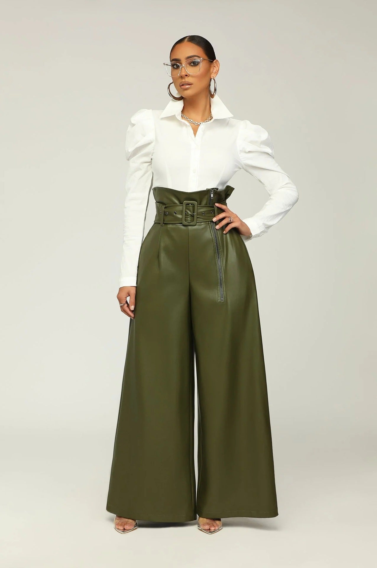 Amelia - Pantalon Large en Cuir